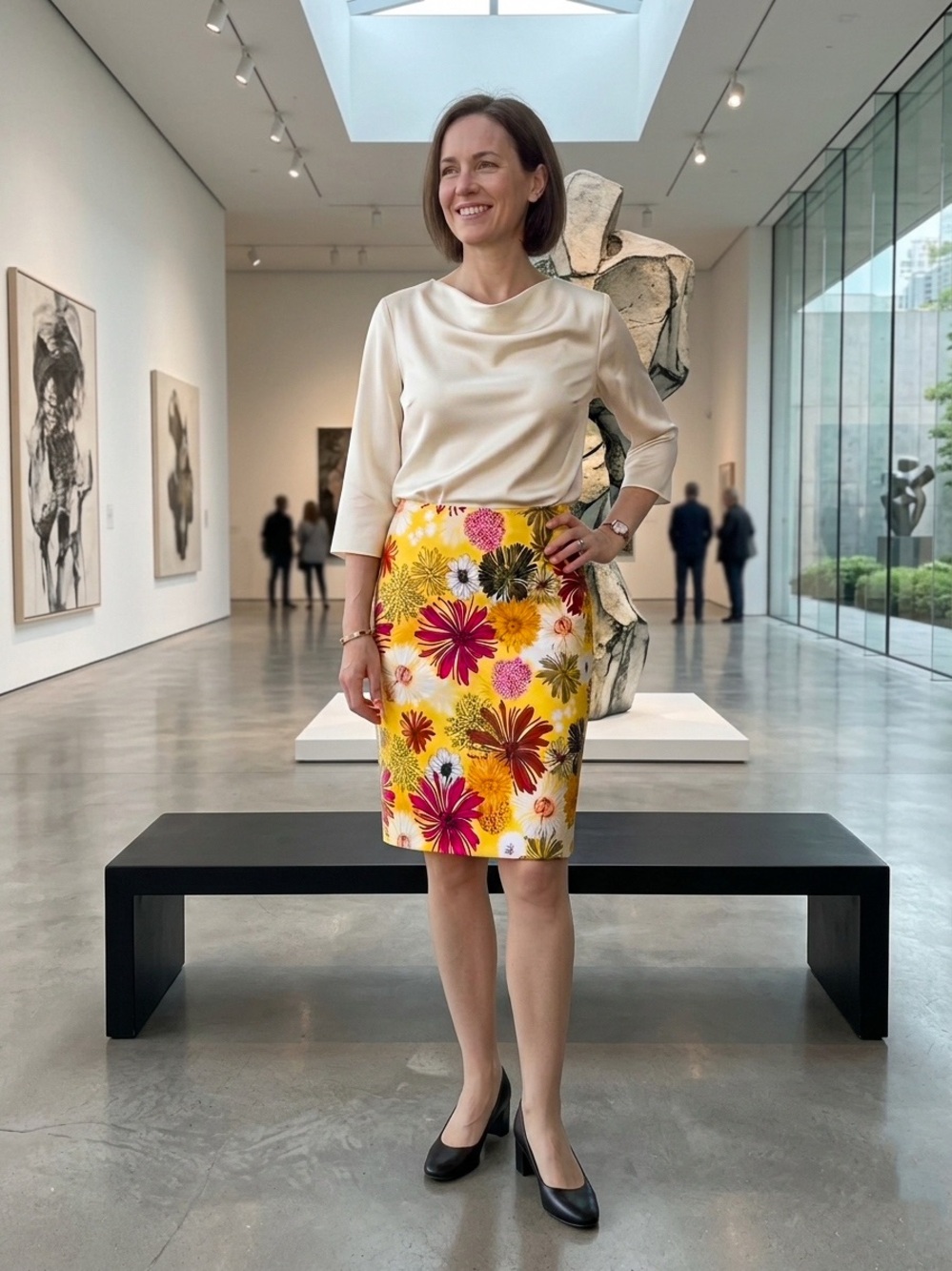 7th Avenue NY&C Yellow Floral Pencil Skirt Size XL Bright Spring Print